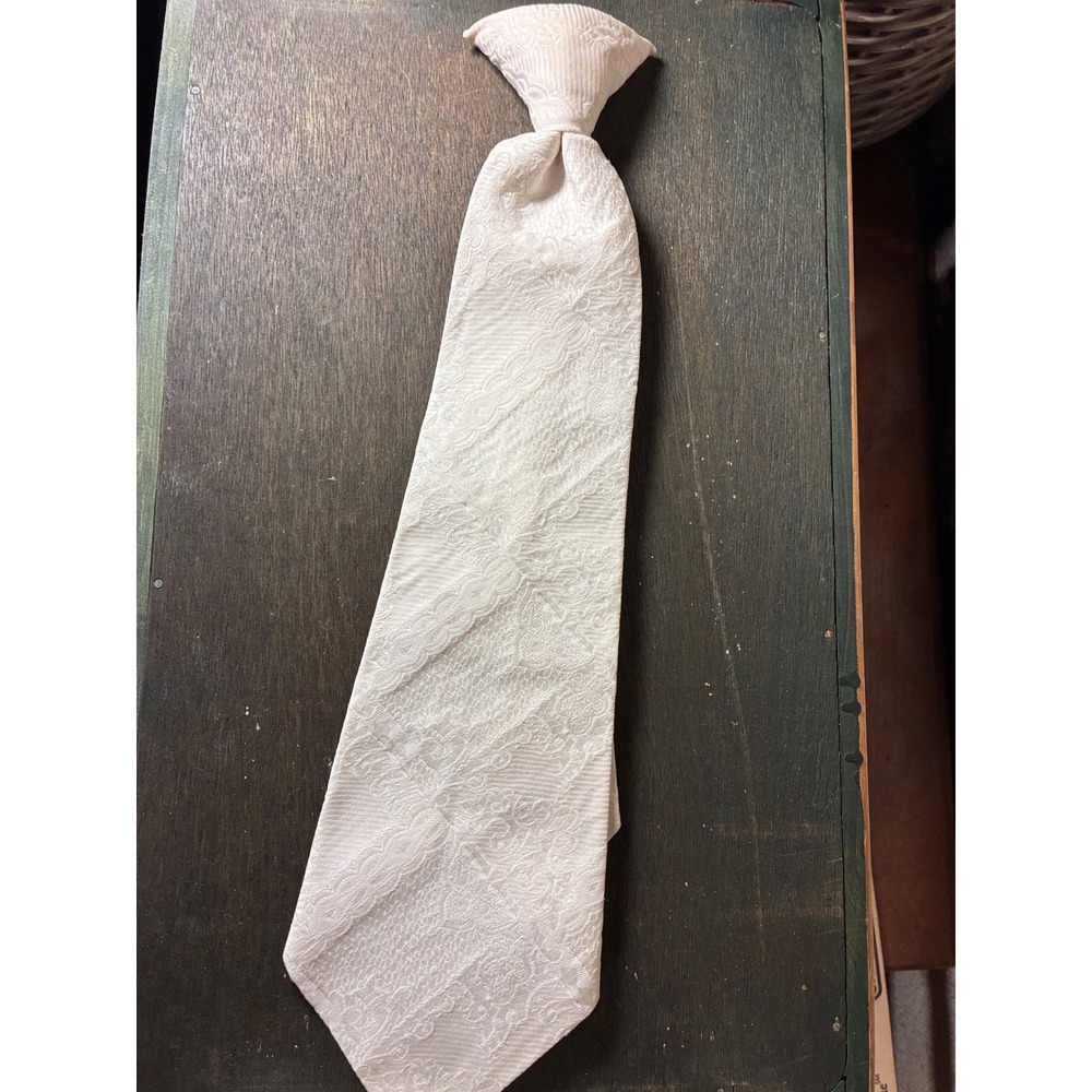 P.N. Hirsch & Co. Clip-On Tie Mens OS White Good Jacquard Paisley Floral Formal